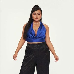 Cider blue cowl neck crop top